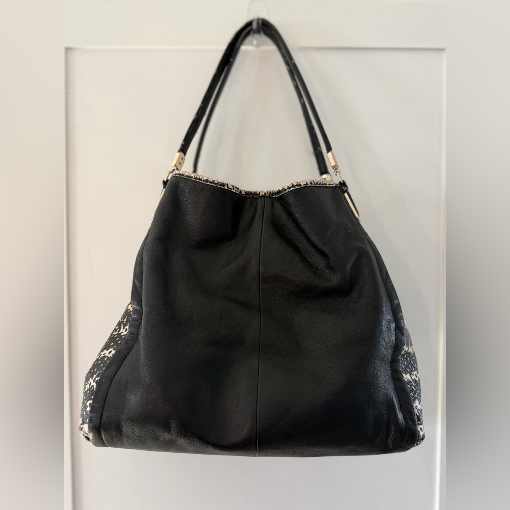 Coach Madison Phoebe 2 Tone Python Black White Leather Double Handle Bag